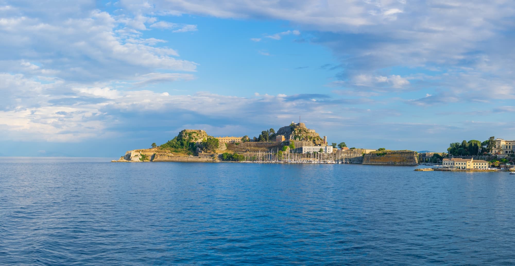 Hellenic temple and old castle at Corfu