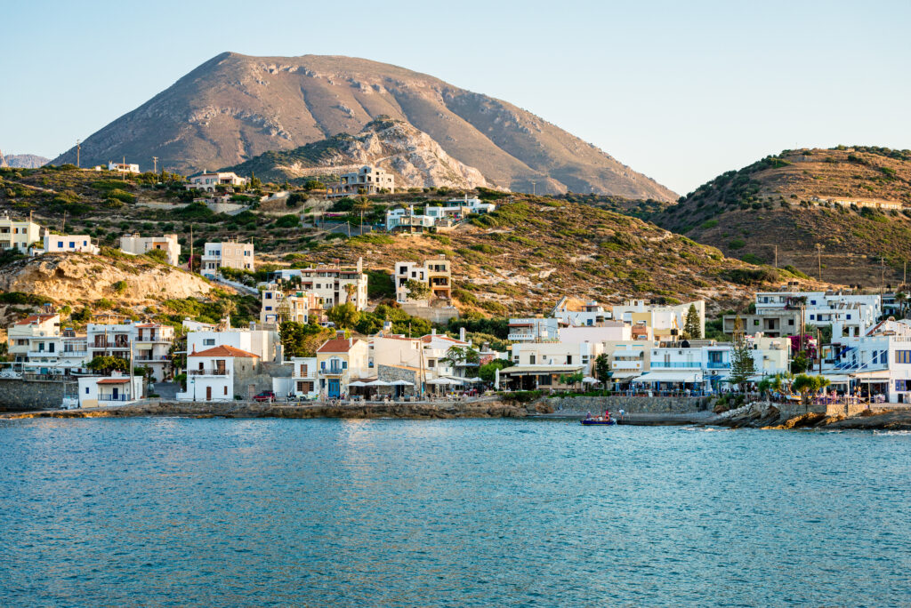 Panoramic view to the village of Mochlos and mountains , Lasithi prefecture, Crete, Greece.