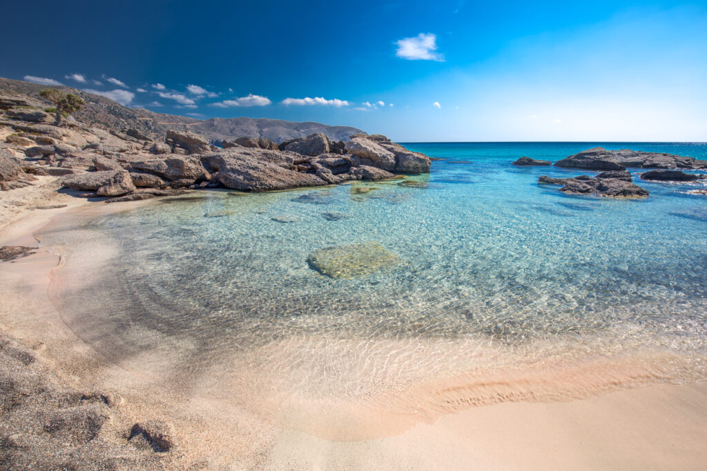 Kedrodasos beach near Elafonissi beach on Crete island with azure clear water, Greece, Europe. Crete is the largest and most populous of the Greek islands.