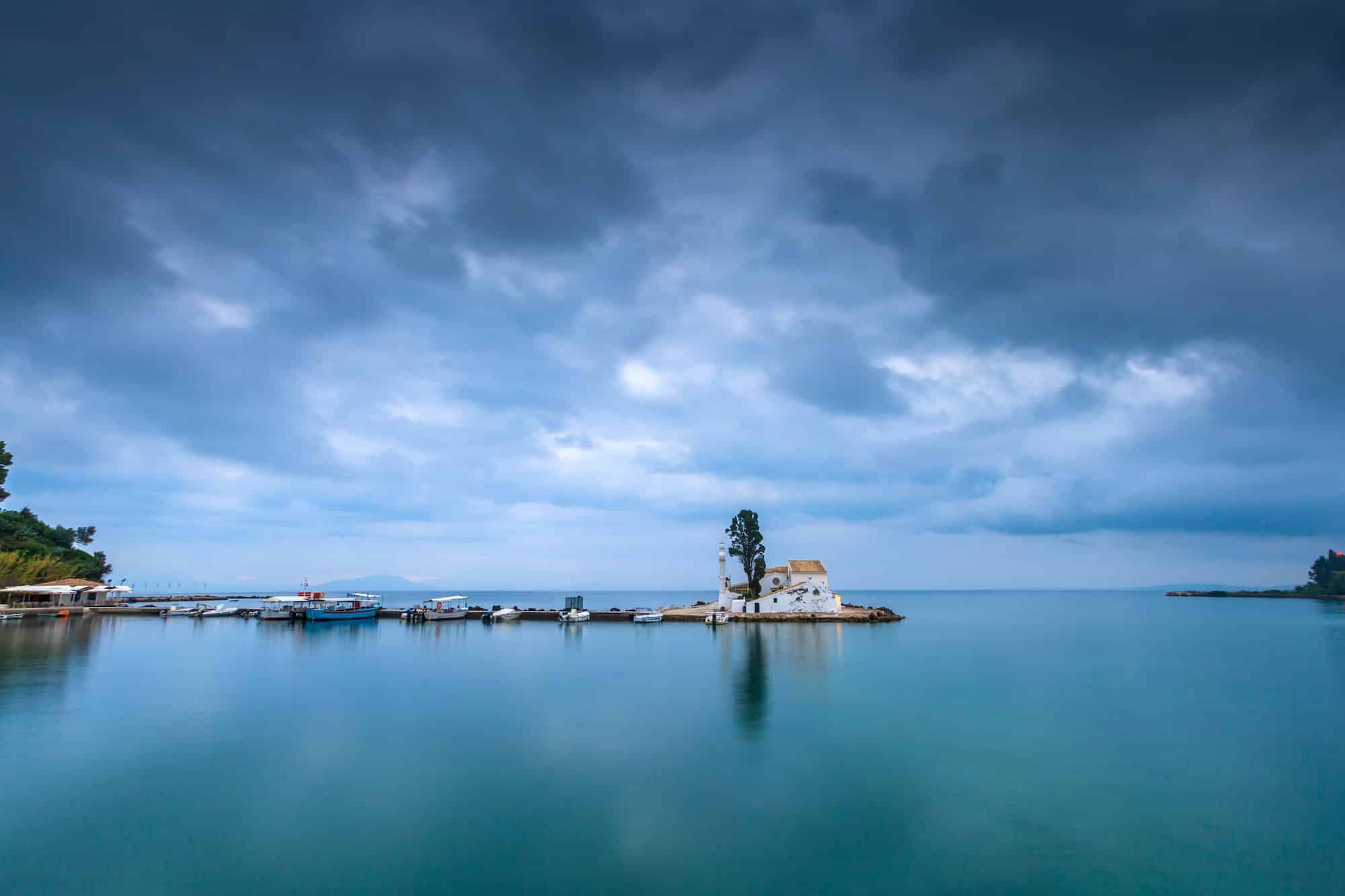 scene of Vlacherna monastery, Kanoni, Corfu