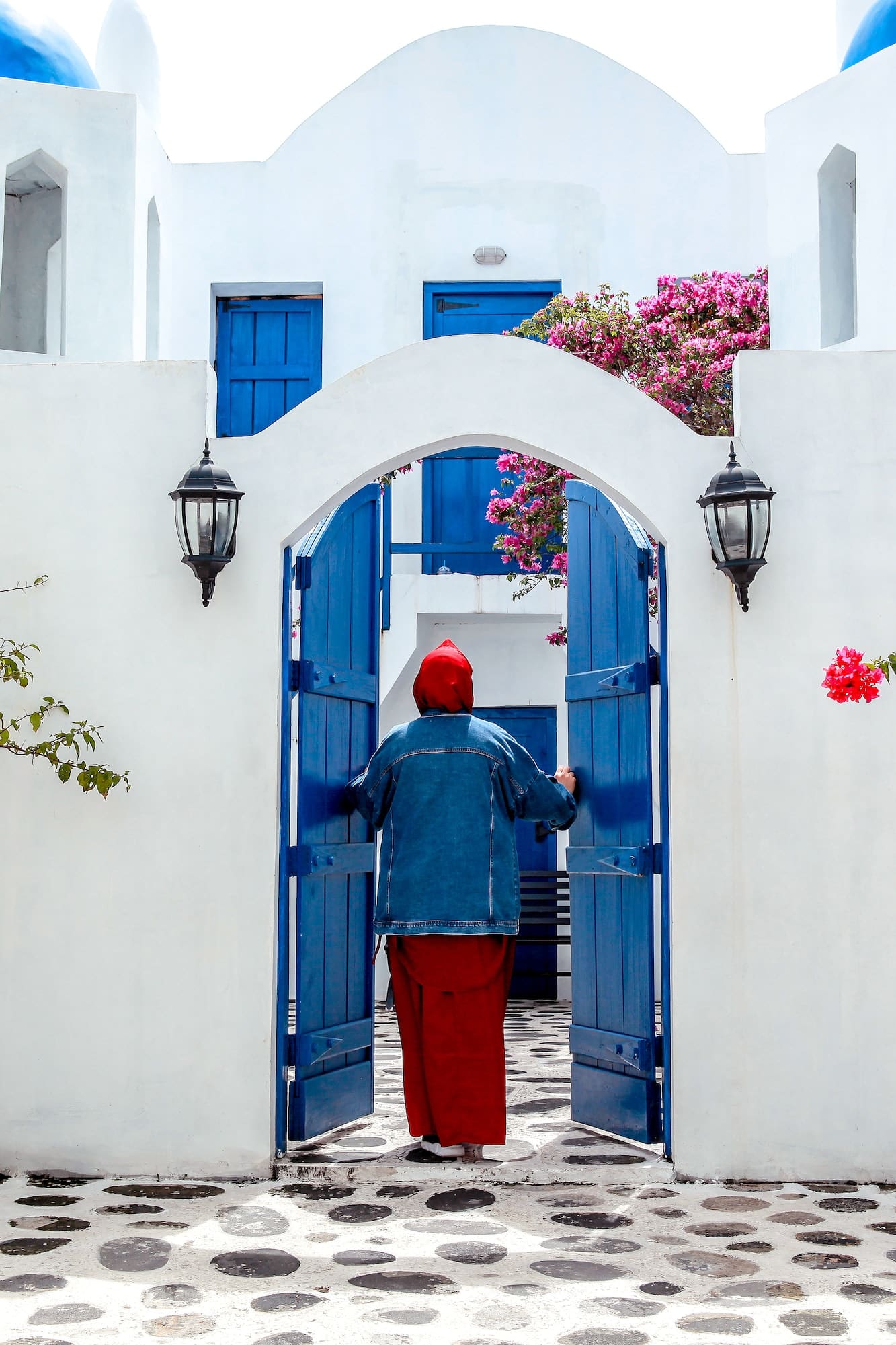 Girl at Entrance Door of Santorini House