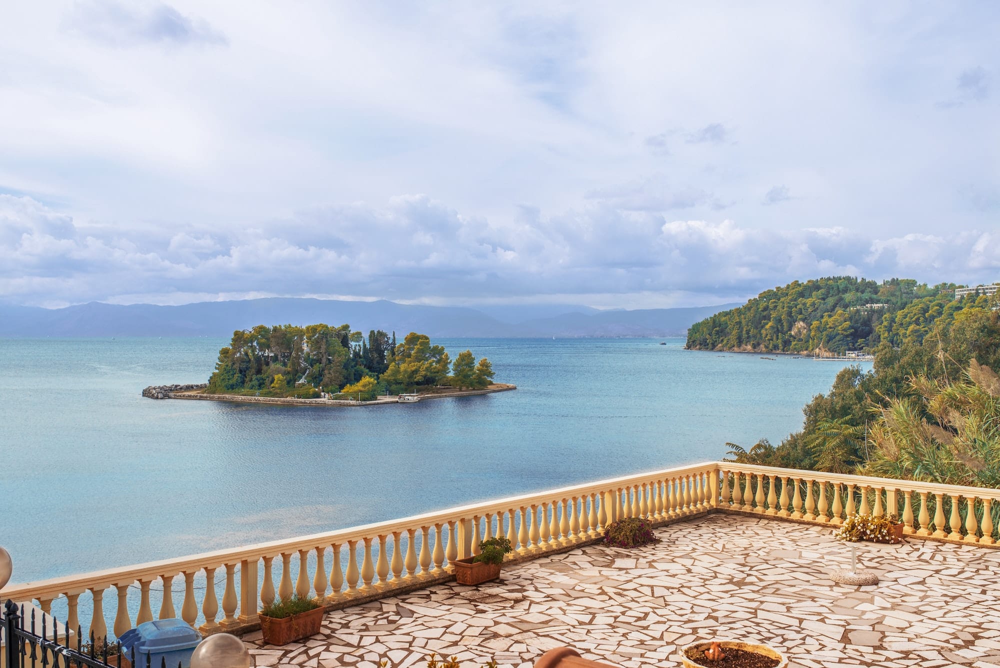 Beach with trees on Corfu island, Greece