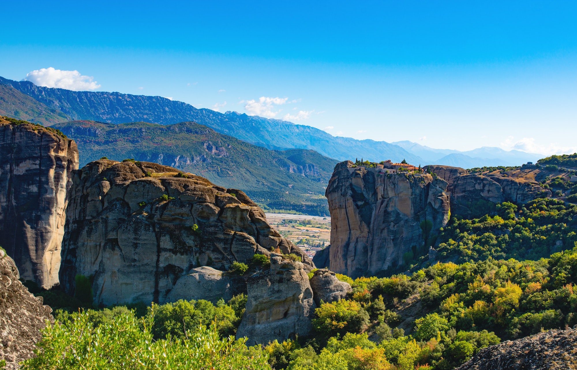 Landscape of Corfu mountains with greenery