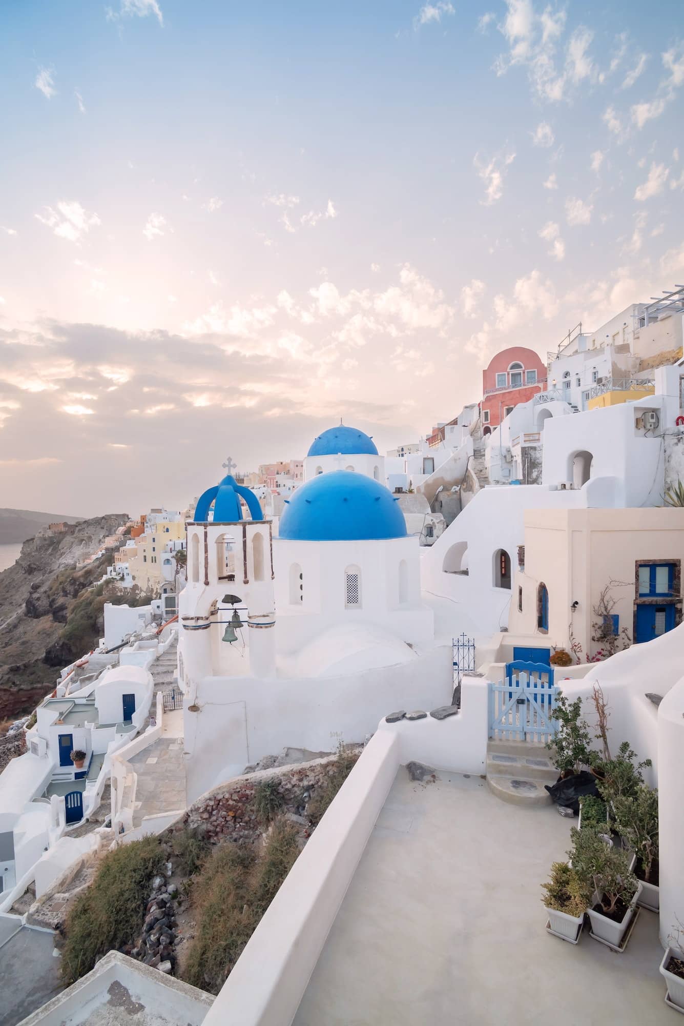 Oia Village On Santorini Island at sunrise, Greece